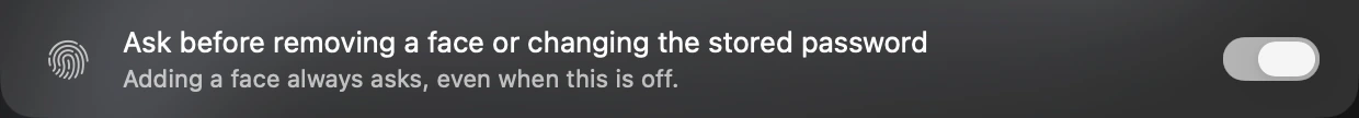 The Ask before removing a face or changing the stored password setting in Gaze.